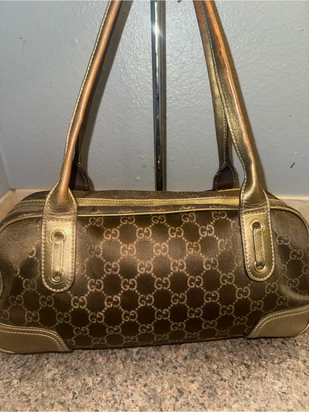 Gucci princy Brown/gold Monogram Boston Bag EUC (guaranteed authentic)
